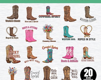 Western Cowgirl Boots SVG - digitaal ontwerp voor vrijgezellenfeesten, landelijke projecten en knutselen