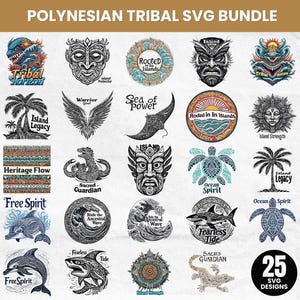 Polynesisk tribal SVG-paket, maori-tatuering PNG, vektordesigner för Stillahavsöar