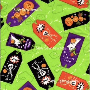 Halloween Sparkly Tags With Ghost,Jack-O-Lanterns and Skeletons Fabric