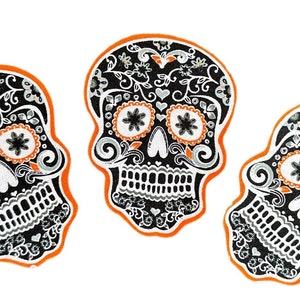 Sugar Skulls Orange and Black Fabric Sew-On Appliqué