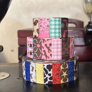 Cowboy en cowgirl grosgrain lint haarstrikbenodigdheden, polyester trim, knutsellint, DIY-strik maken, junkjournaling
