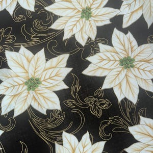 Poinsettia Cotton Fabric, Black and Gold, Fabric Sold by the Half Yard, Holiday Fabric, Christmas Sewing Material, Festive Craft Fabric