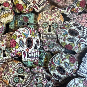 Sugar skulls wooden Button 2 Pack 2 Hole