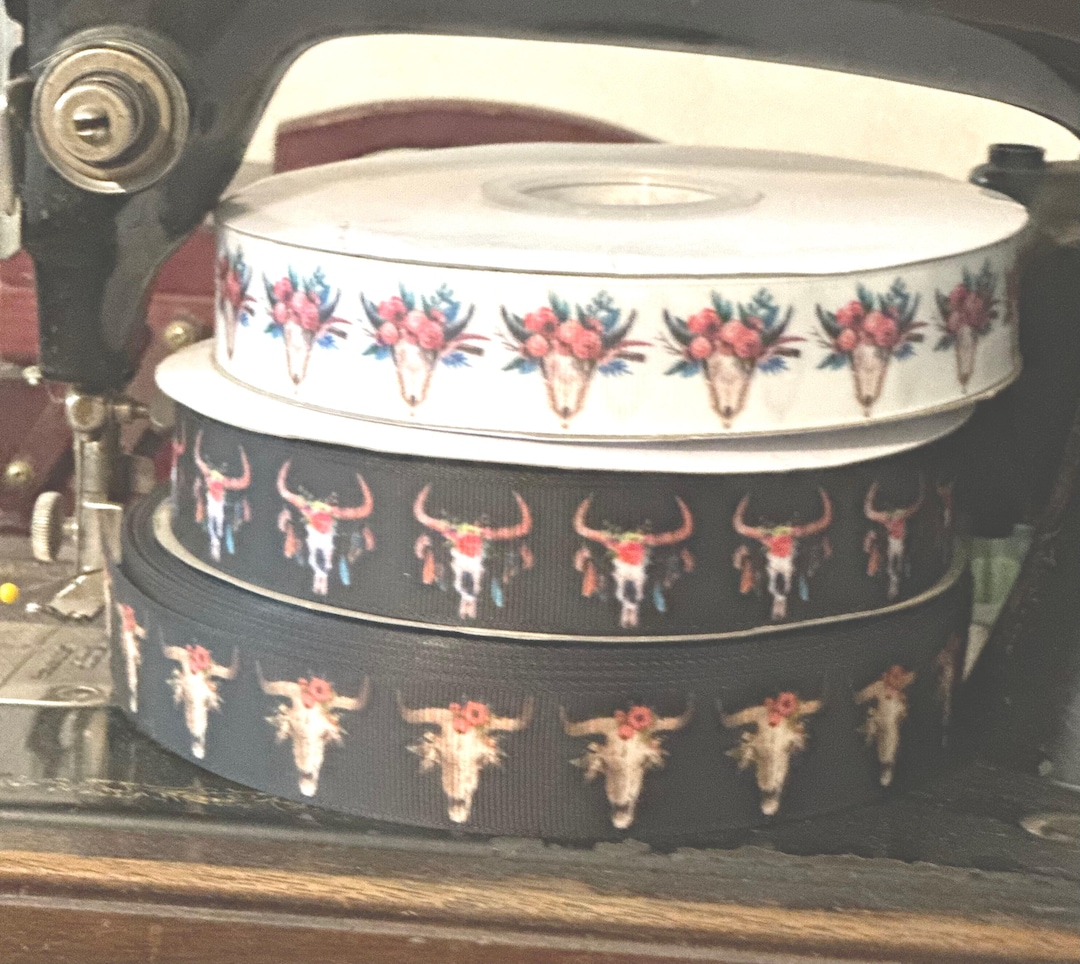 Bull Skull Grosgrain Ribbon, DIY Crafting Ribbon, Hair Bow Supplies - Etsy
