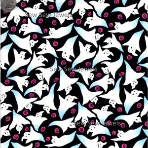 Spook Ghost With Pink Swirls Fabric Half Yard Craft Material, Quilting Fabric, Halloween Project