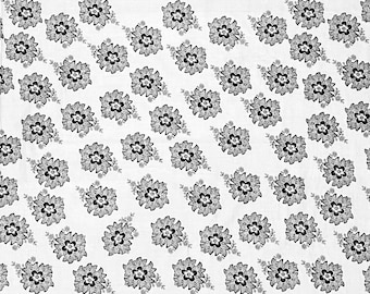 Black and White Flowers Fabric Sold By The Half Yard