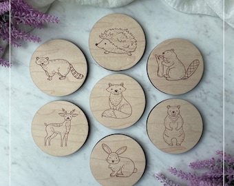 Woodland Animal Memory Game SVG lasergesneden bestand zeshoek Bug matching game digitale download Montessori educatief speelgoed ontwerp Glowforge