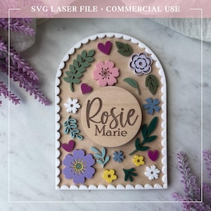 Baby Meilenstein Runde Scheibe Scheibe SVG Monatlich Foto Prop austauschbar Bogen Kinderzimmer Dekor Laser Digital Cut Datei Acryl Holz Scrapbuster