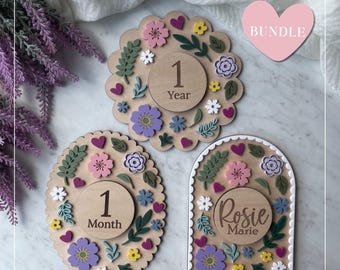 Baby Milestone Bundle Disk Disc SVG Monthly Photo Prop Interchangeable Scallop Round Arch Oval Nursery Decor Laser Digital Cut File Acrylic