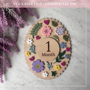 Baby Meilenstein Runde Scheibe SVG Monatlich Foto Prop austauschbare Jakobsmuschel Oval Kinderzimmer Dekor Laser Digital Cut Datei Acryl Scrapbuster