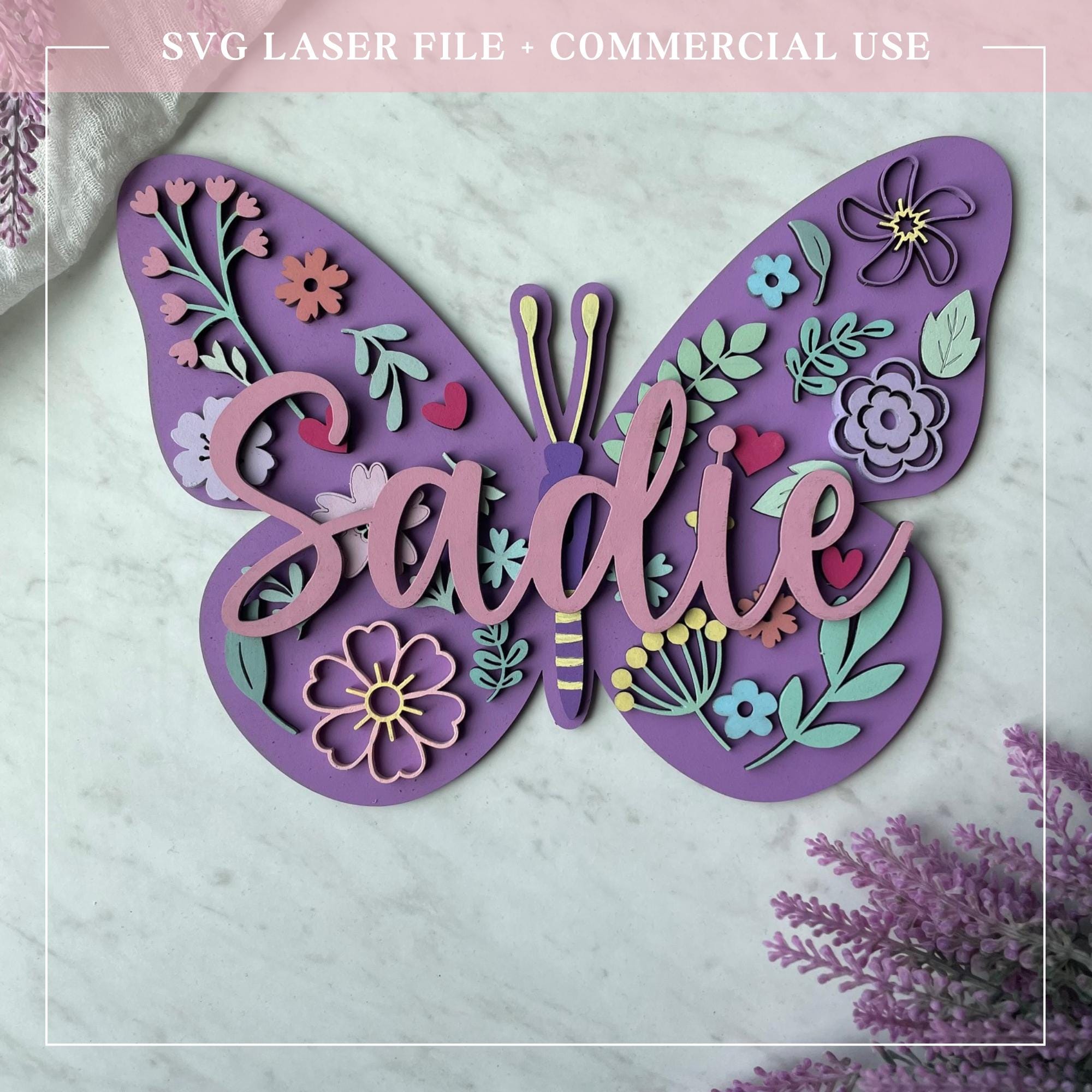 Butterfly SVG Laser Cut File DIY Kids Craft Custom Name Option Birthday ...