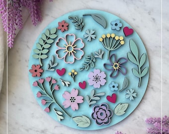Floral Circle Custom Name Sign SVG - Laser Cut File for Kids Birthday Party Craft Favor, Girl DIY Paint Kit, Digital Download for Glowforge