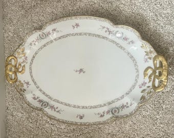 Antique GDA Limoges France Floral Oval Serving Platter17"x11