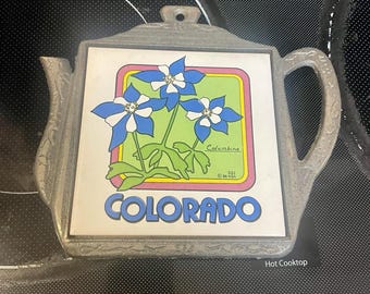 Vintage Colorado Teapot Shaped Tile Trivet Farmhouse Decor
