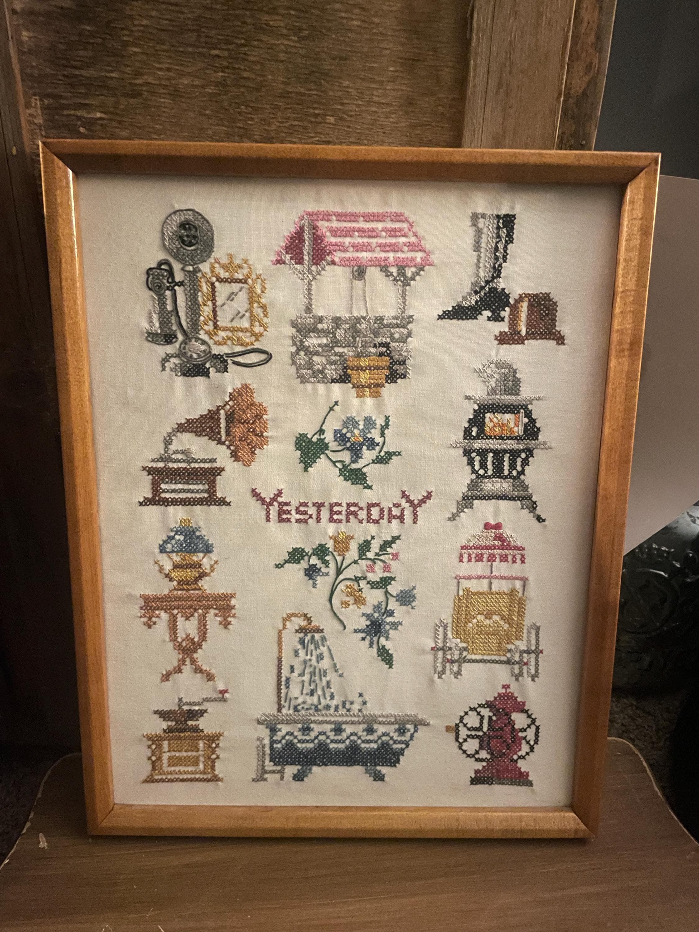 Vintage Crewel 1978 “Yesterday” in Frame