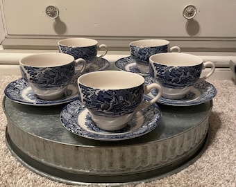 【G W Shirtcliffe & Son】 ハーフリブのティーセット 3点 LIBERTY BLUE Coffee/tea Cup & Saucer Set Paul Revere Old