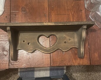 Vintage Wood Shelf -Heart Cut Out -Country Granny Core Farmhouse 18"x5"x7"
