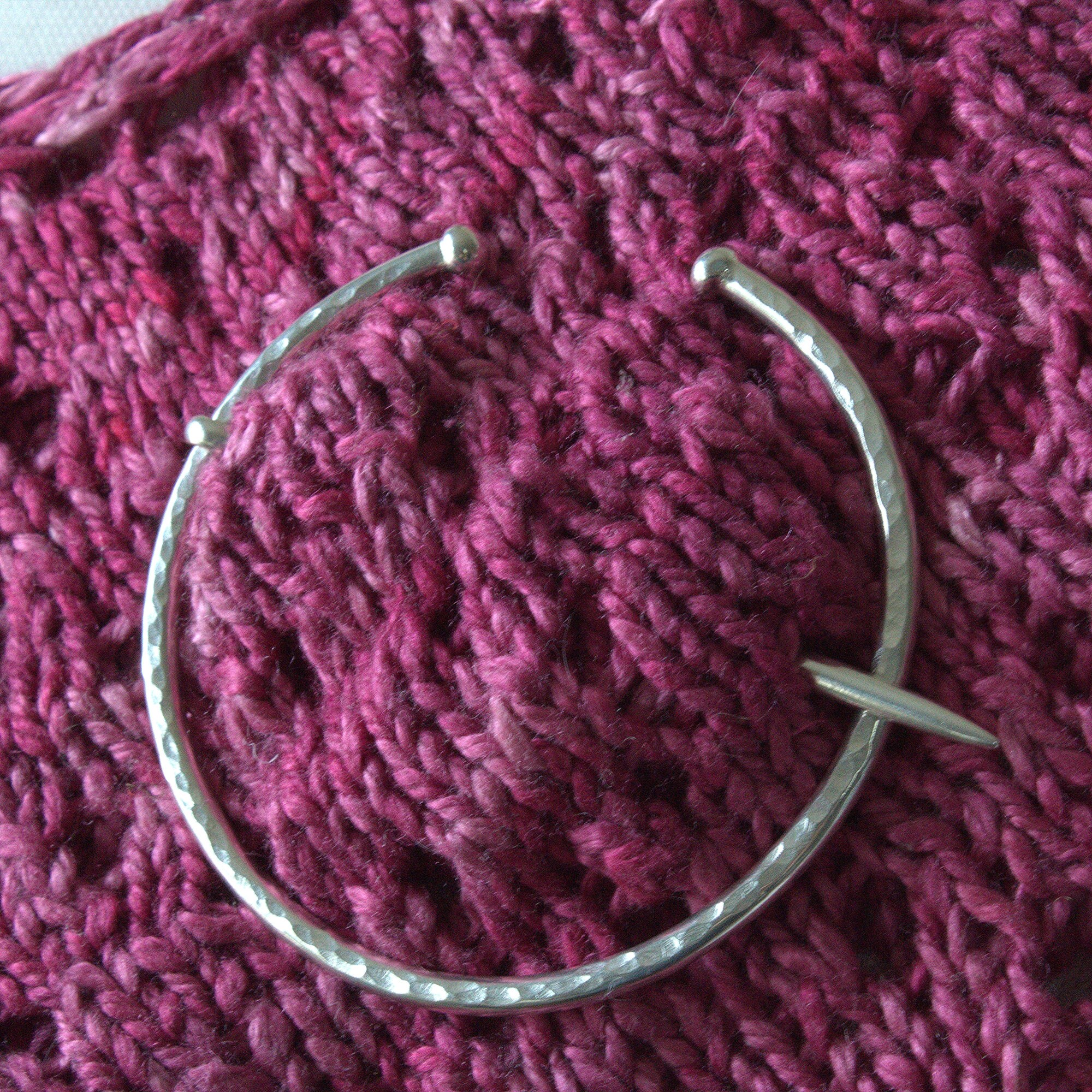 Shawl Pin, Metal Pin, Brooch, Penannular Pin, Silver Pin, Gift for Knitter, Gift for Crocheter - Thumbnail 2