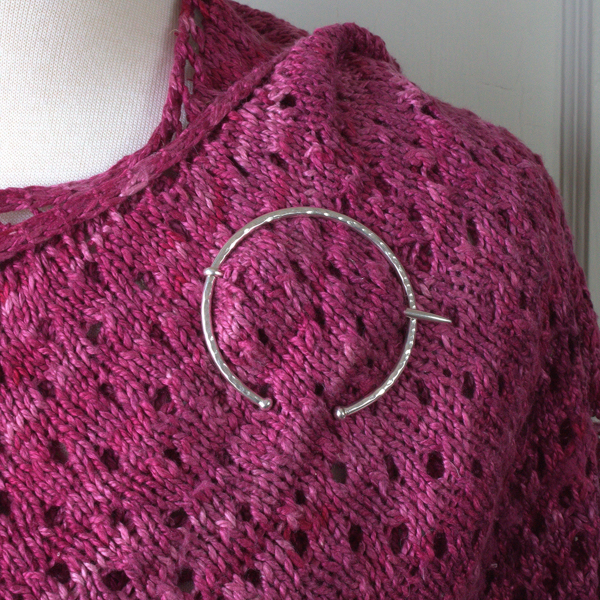 Shawl Pin, Metal Pin, Brooch, Penannular Pin, Silver Pin, Gift for Knitter, Gift for Crocheter