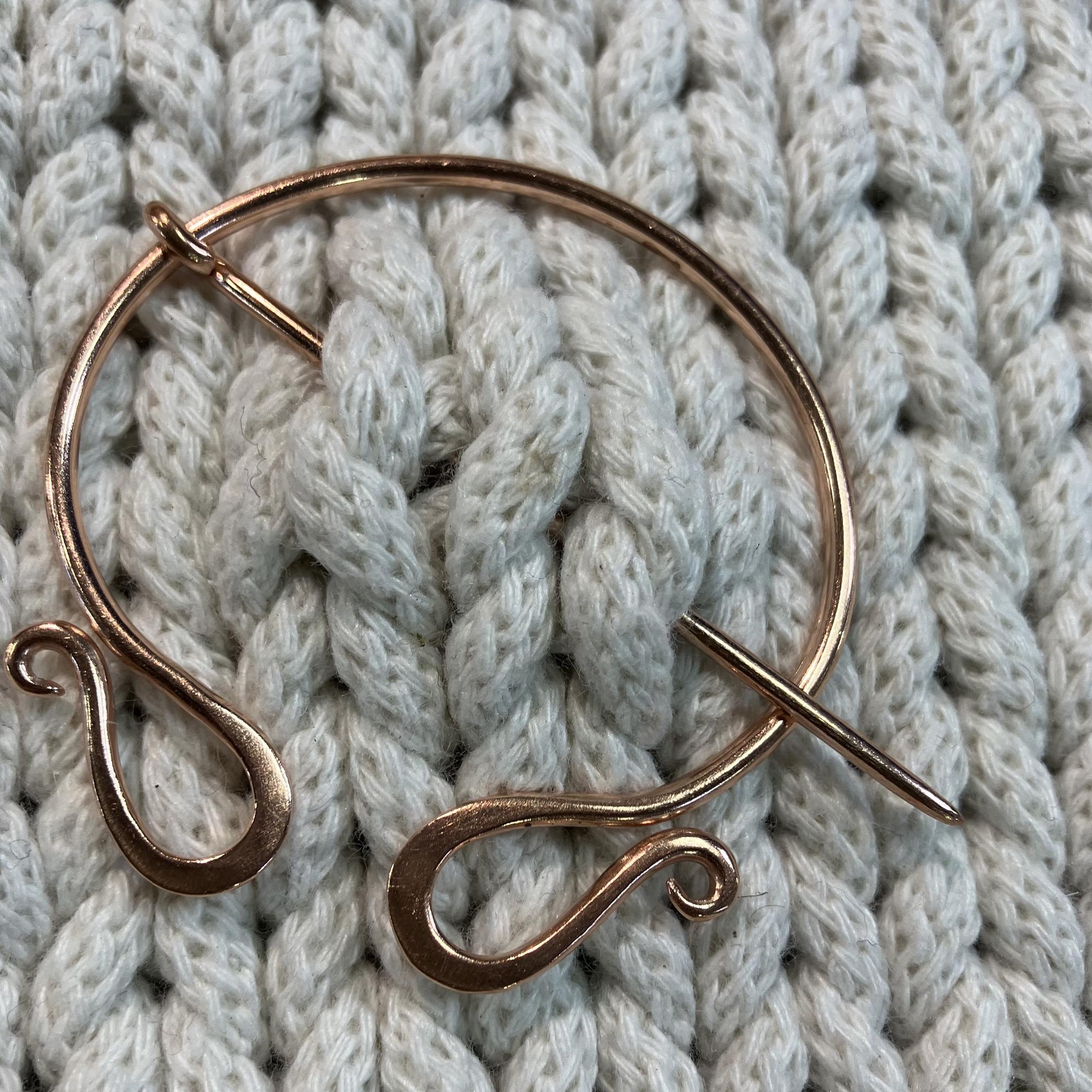 Copper Brooch, Copper Shawl Pin, Penannular Pin, Scrollwork Pin, Gift for Knitter, Gift for Crocheter - Thumbnail 4