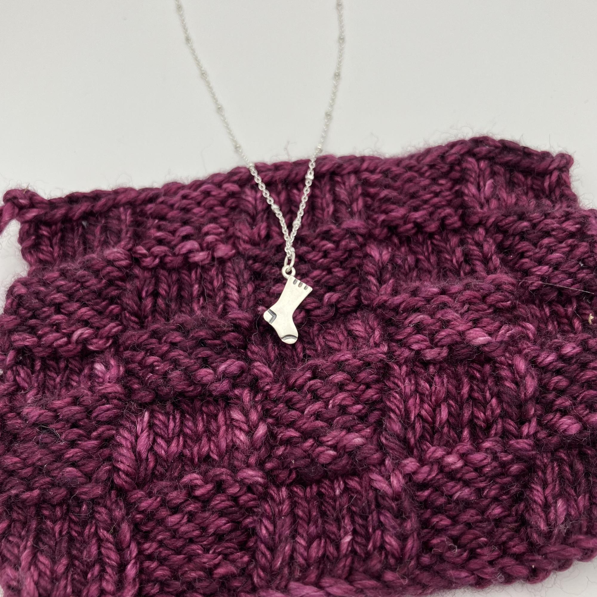 Sock Charm, Mini Sock Charm, Sock Necklace, Charm Necklace, Knitting Jewelry, Gift for Knitter, Minimalist Jewelry, Pendant, Silver Charm