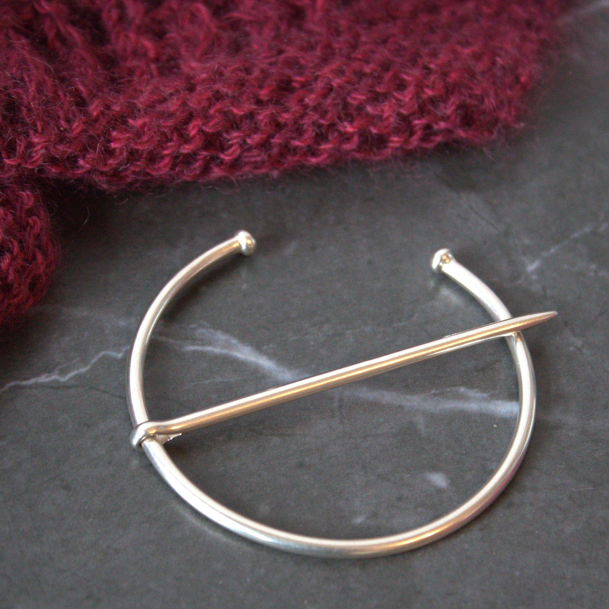 Shawl Pin, Metal Pin, Brooch, Penannular Pin, Silver Pin, Gift for Knitter, Gift for Crocheter - Thumbnail 4