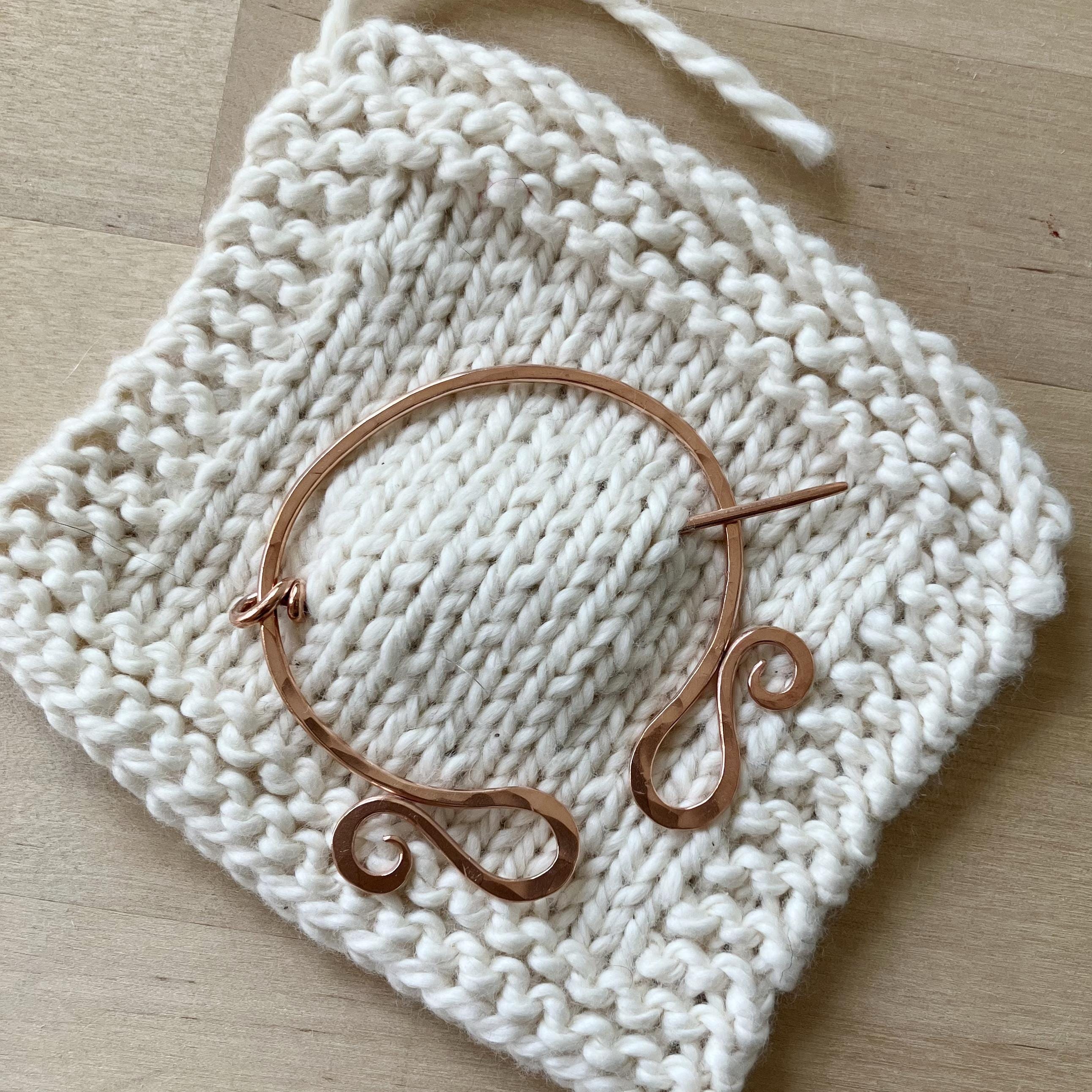 Copper Brooch, Copper Shawl Pin, Penannular Pin, Scrollwork Pin, Gift for Knitter, Gift for Crocheter - Thumbnail 3
