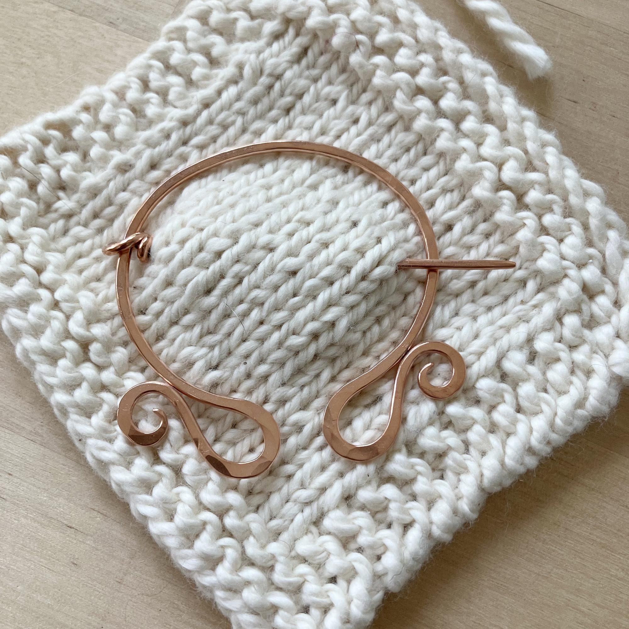 Copper Brooch, Copper Shawl Pin, Penannular Pin, Scrollwork Pin, Gift for Knitter, Gift for Crocheter