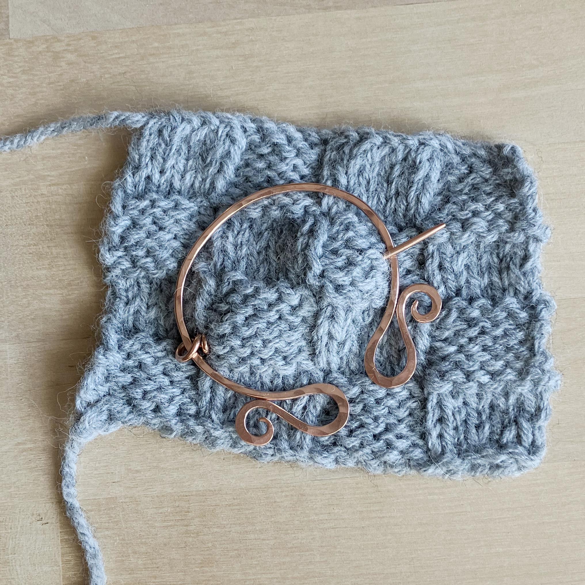 Copper Brooch, Copper Shawl Pin, Penannular Pin, Scrollwork Pin, Gift for Knitter, Gift for Crocheter - Thumbnail 5