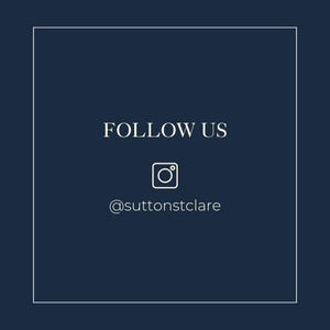May include: Dark blue square graphic with white text reading "FOLLOW US". An Instagram logo and the username "@suttonstclare" are below the text. The graphic is framed by a thin white border.