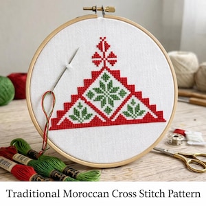 Traditionellt marockanskt korsstygnsmönster | Geometriskt broderi i PDF-format | Berberinspirerad design | Gör-det-själv-handmönster | Direkt nedladdning