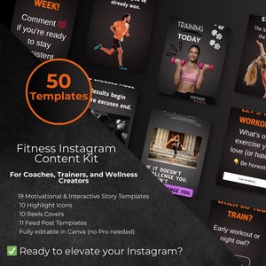 Instagram Canva-kit voor fitnesscoach: 50 sjablonen voor sociale media | Rollen, verhalen, berichten | Bundel met trainingsinhoud