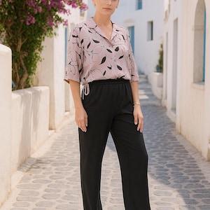 Contrasterend loungebroekpak – 2-delige gewaagde minimalistische outfit – moderne zakelijke casual loungewear – cadeau voor haar – lanceringsaanbieding
