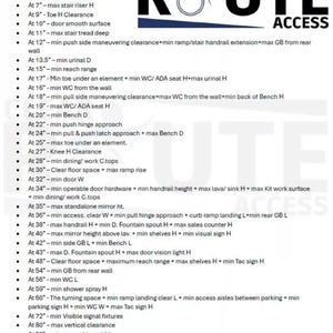 May include: A white document titled "Measure Tape Index" with a list of measurements and clearances. The document includes the text "CLEAR ROUTE ACCESS" and a logo. The bottom of the document says "Thank You for Your Business!"
