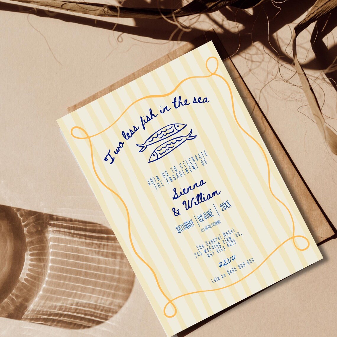 Two Less Fish in the Sea Engagement Party Invitation, Nautical Blue and ...