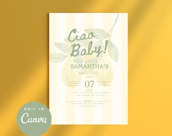 Italian caio Baby Lemon Baby Shower Invitation,Editable Canva Template, girl baby invite, baby shower, Italian theme baby shower, Lemon baby