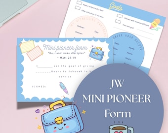 JW Mini Pionier Form Printable | Pionier Ziel Karte für Kinder | Mini Planer | 15x10 Doppelseitig Postkarte