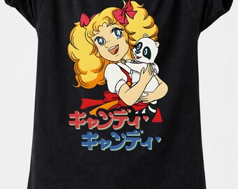 Camiseta de chica de anime shoujo, estética Candy Candy, estilo manga de los 70, linda camiseta kawaii