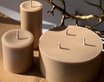 Custom Round Pillar Candles , Tall Wedding Centerpieces , Natural Soy & Beeswax, Personalized Color Scent, Ultra Wide Candles , Handmade