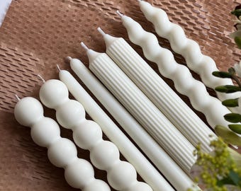 Set of 2 Bubble, Spiral, Ribber Taper Decorative Homemade Unique Aesthetic Candles, Long Tapered Twisted Personalized Scented Soy Wax Candle