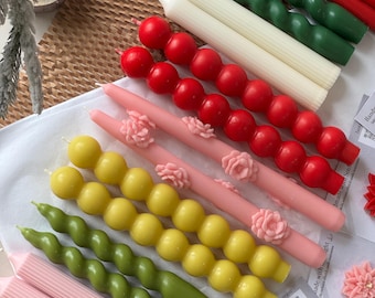 Custom Tall Set of 2 Bubble, Spiral, Ribber, Floral Taper Decorative Homemade Unique Colored Candles Long Tapered Scented Soy & Beeswax Bulk