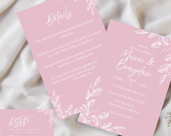 Pink Floral Wedding Invitation Suite: Elegant Template (Digital Download)