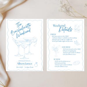 Coastal Bachelorette Party Invitation Template, Bach Weekend Itinerary, Blue Striped, Beach Weekend, Canva Editable, Bachelorette Itinerary