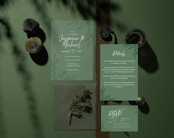 Sage Green Wedding Invitation Suite: Customizable Canva Template (Instant Download)