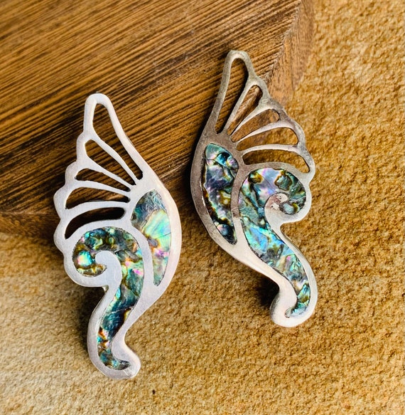 Vintage Abalone Angel Wing Earrings