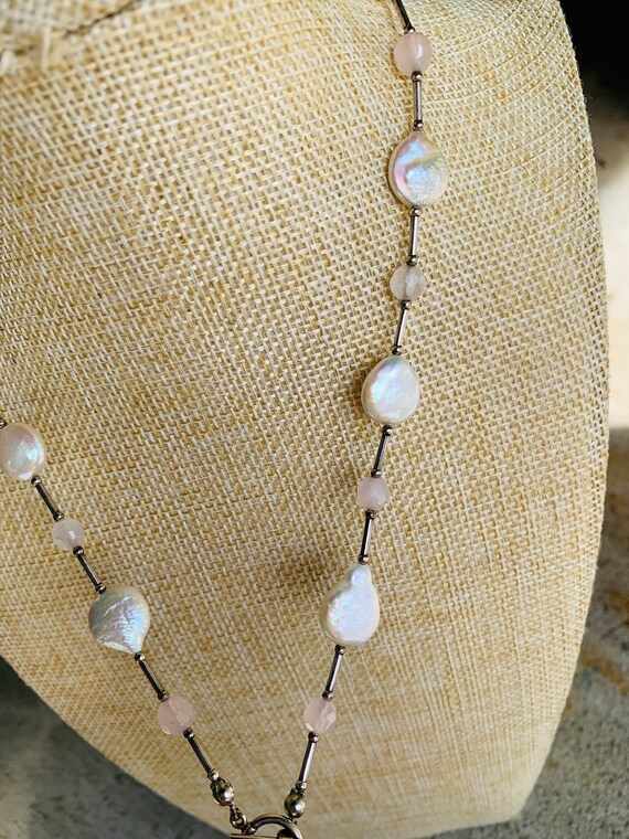 Vintage Pearl Rose Quartz Necklace - image 2