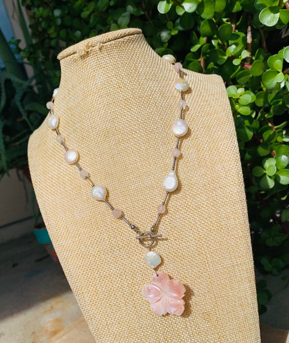 Vintage Pearl Rose Quartz Necklace - image 4