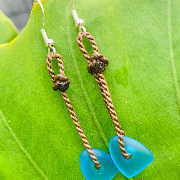 Dainty Blue Aqua Recycled Sea Glass Earrings