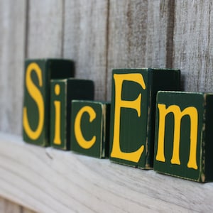 CUSTOM COLLEGE BLOCKS - Sic Em - Baylor Bears - University Texas - Home Decor - Personalized - School Spirit - Grad Alumni