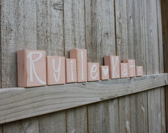 Peach Pink Love Distressed Wooden Letter Blocks with Heart Girlfriend Personalized Love Sign Gift Anniversary Gift Custom Letters Wood Block